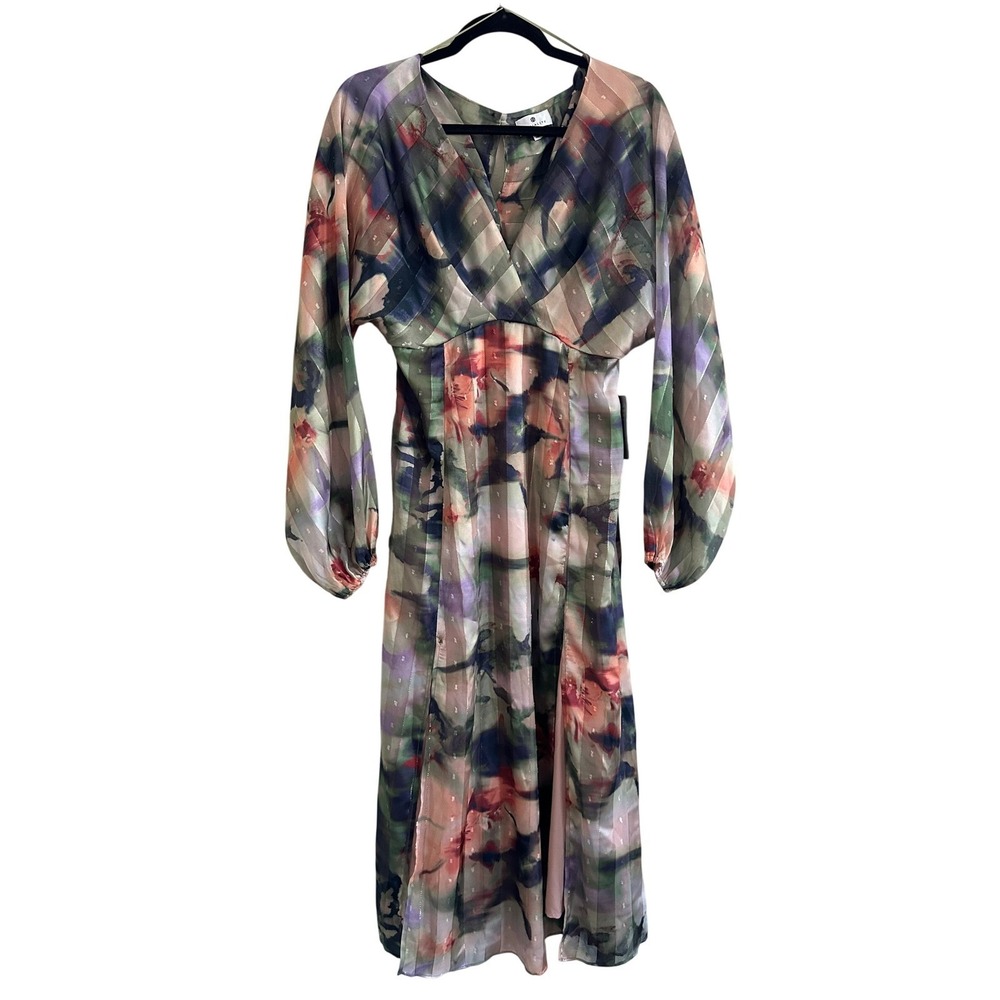 Socialite Chiffon Floral Midi Dress Womens Medium Side Slit Party Guest Spring